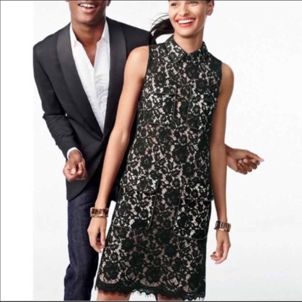 J.Crew Black Sleeveless Lace Shift Dress with Pockets Size 4 Style F9427 10 TALL